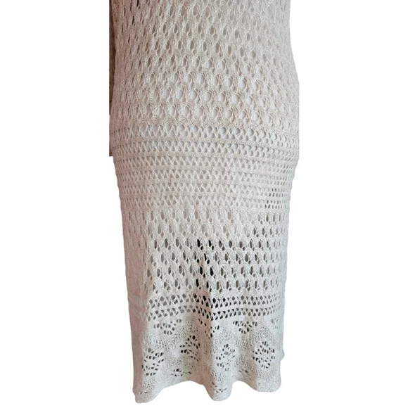 Christopher & Banks Off White Cream Crochet Knitted Open Long Cardigan Women's M - Picture 6 of 13